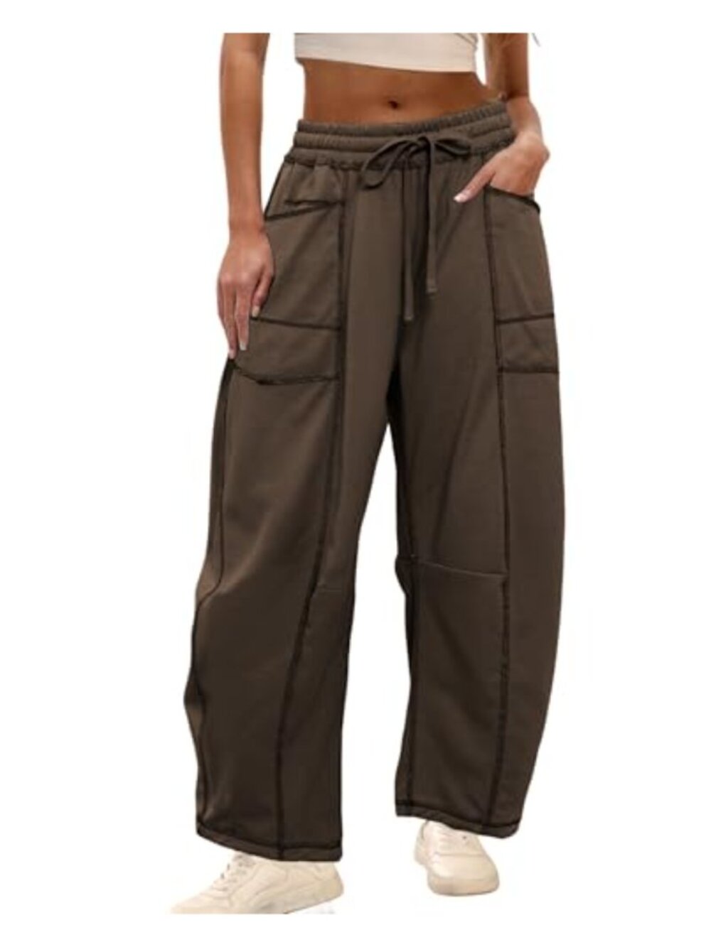 Wide Leg Barrel Sweatpants Drawstring Lounge Pants Pockets